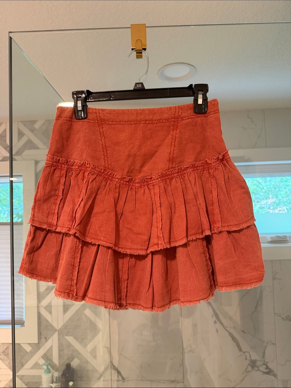 Tiered Ruffle Mini Skirt in Rust
